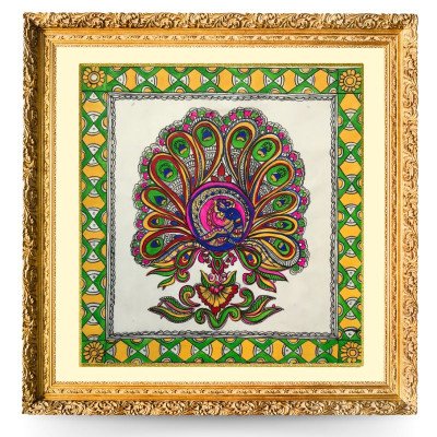 Madhubani Painting of a Peacock (Unframed) | Gifts | Home decor