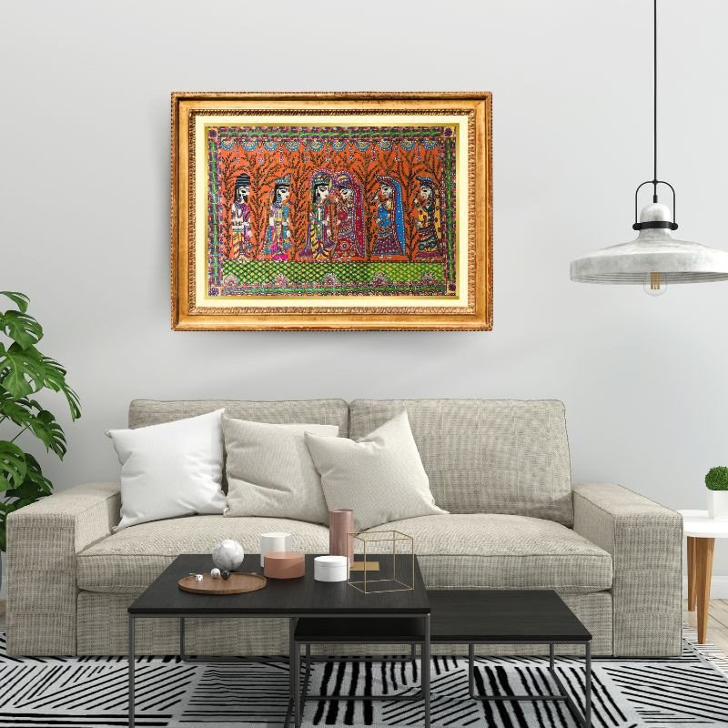 Magnificent Madhubani Painting of Ram Sita Swayamvar (Unframed) | Artwork | Handmade | Home decor