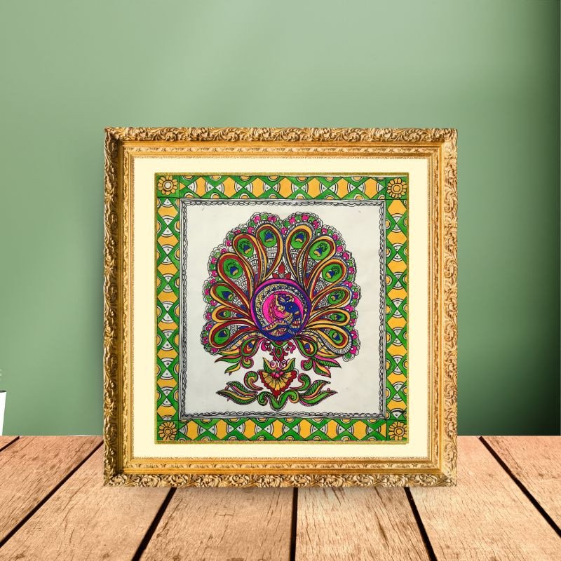 Madhubani Painting of a Peacock (Unframed) | Gifts | Home decor