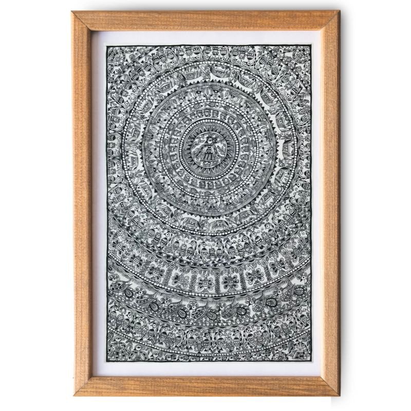 Enchanting Raas Leela Madhubani Painting in Black Godna Style (Unframed) | handmade Painting | Home decor