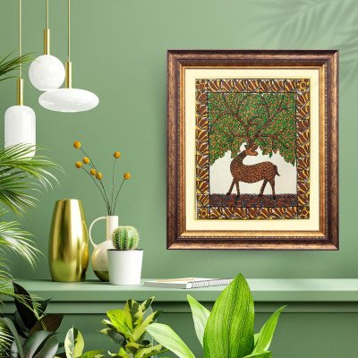 Handmade Madhubani Painting of a Deer (Unframed) | Gifts | Home Decor