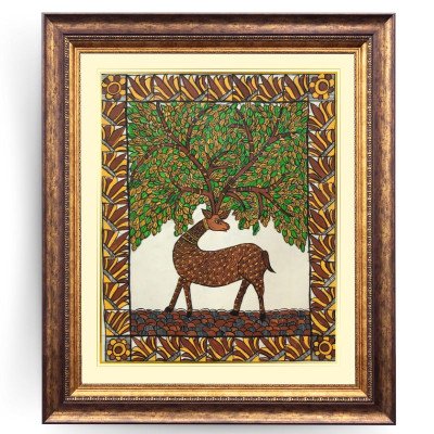 Handmade Madhubani Painting of a Deer (Unframed) | Gifts | Home Decor