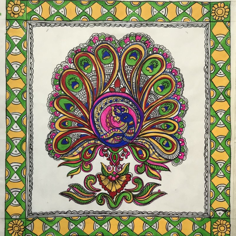 Madhubani Painting of a Peacock (Unframed) | Gifts | Home decor