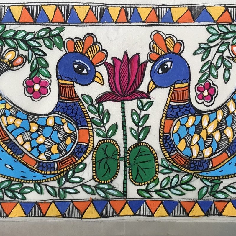 Madhubani Painting of a Pair of Peacocks (Unframed)